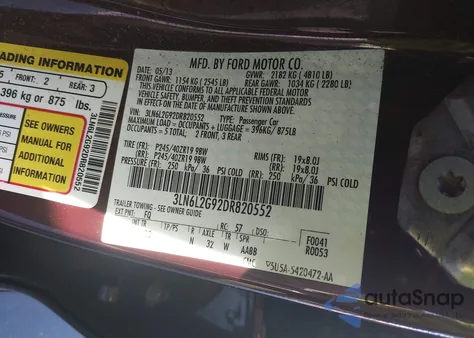 2013 Lincoln Mkz from USA, damaged, VIN 3LN6L2G92DR820552